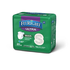 Medline FitRight Ultra Incontinence Briefs - FitRight Ultra Adult Incontinence Briefs, Size S, for Waist Size 20"-33" - FITULTRASM