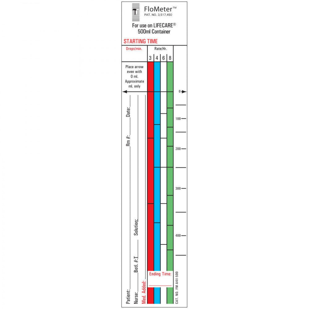 Flo-Meter Iv Label Compatible With 500 Ml Abbott/Lifecare Ii Paper Removable 1 1/2" X 7" White 1000 Per Box