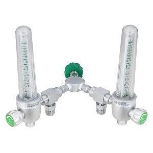 Genstar Technologies Aluminum Dual Oxygen Flowmeters - Aluminum Dual Oxygen Flowmeter, 0-15 LPM, with 2 Power Take Off, DISS Hand-Tight Adapter - FMD197A-15L-DH2P