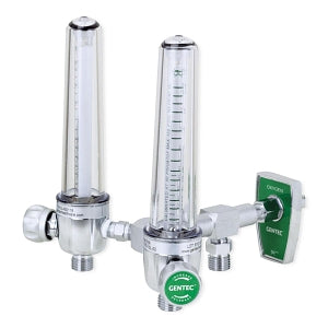 Genstar Technologies Brass Dual Oxygen Flowmeters - Oxygen Dual Flowmeter, Brass, 15 LPM, GG Fitting, Power Takeoff, Chemetron - FMD197B-15L-CH2P