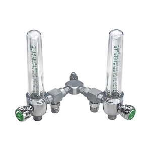 Genstar Technologies Brass Dual Oxygen Flowmeters - Oxygen Dual Flowmeter, Brass, 15 LPM, GG Fitting, Puritan Bennett Back, Power Takeoff - FMD197B-15L-PB2P