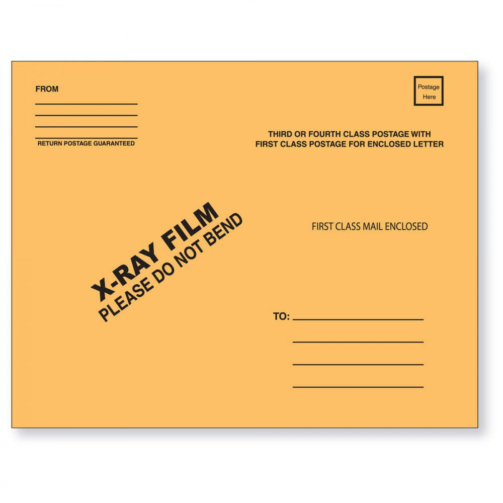 X-Ray Film Mailer Strong & Button Open End W/ Black Print Material: 28# Brownkraft Dimensions: 11" X 13" 50 / Case