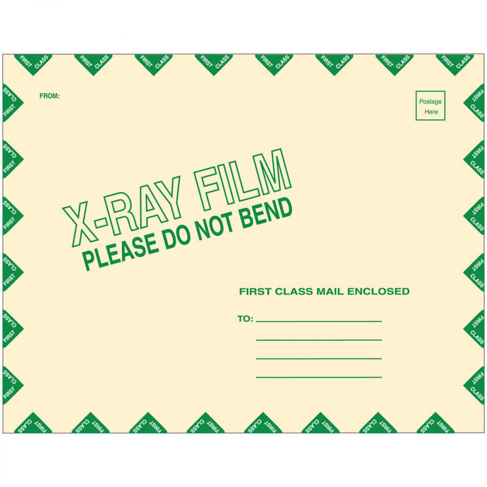 X-Ray Film Mailer Ungummed Open End W/ Green Diamond Border Material: 11Pt Manila Dimensions: 11" X 13" 100 / Case