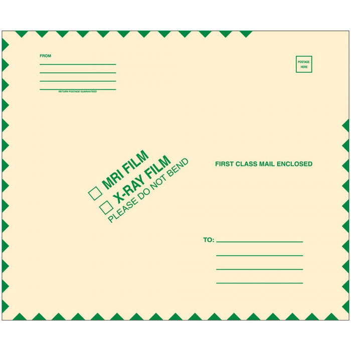 X-Ray Film Mailer Ungummed Open End W/ Green Diamond Border Material: 11Pt Manila Dimensions: 15" X 18" 100 / Case