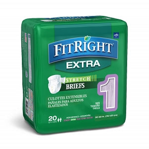 Medline FitRight Extra-Stretch Briefs - FitRight Extra-Stretch Adult Incontinence Briefs, Size M / Regular, for Waist Size 30"-52" - FRSE1