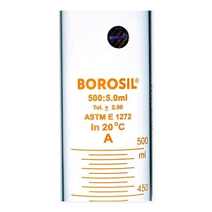 Foxx Life Sciences Borosil Graduated Measuring Cylinders - Borosil Graduated Measuring Cylinder with Hexagonal Base, USP Class A, 500 mL, 4/Case - 3026024A