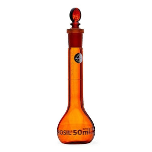 Foxx Life Sciences Borosil Amber Wide Neck Volumetric Flasks - Borosil Amber Wide Neck Volumetric Flask with I / C Stopper, 50 mL - 5657012A