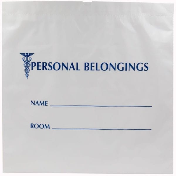 RD Plastics Opaque Printed Personal Belongings Bags - BAG, PATIENT BELONG, DRAW, TAPE, CLR, 20X20 - G280