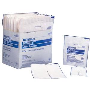 Kendall Sorb-IT Sterile Drain Sponge, 2s, 4" x 4" - 50 Per Box