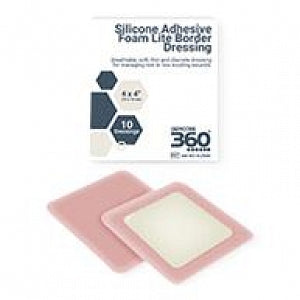 Gemco Gemcore360° Silicone Lite Foam Dressing - Silicone Lite Foam Dressing, Border, 4" x 4" - AM-WC-SLFB44