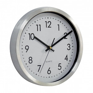 Grainger GAV Anaolg Wall Clocks - Analog Silver 10" Round Wall Clock with Arabic Numerals and Aluminum Frame - 48PD14