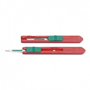 DeRoyal Retractable Safety Scalpels - Safety Scalpel with Green Slider, Sterile, #15, MSPV-Only - D4515