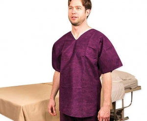 Graham Medical Little Rapids Disposable Scrub Shirts - Nonwoven V-Neck Scrub Top, Maroon, Size L - 74696