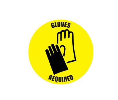 Ergomat COVID-19 Social Distancing Safety Signs and Strips - "Gloves Required" Safety Sign, Round Yellow, 6" - DSV-SIGN 36-SD-C