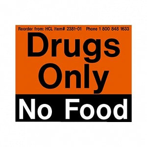 Healthcare Logistic Medication Labels - Printed Refrigerator Magnet, Drugs Only No Food, Orange and Black with Black and White Print - 2381-01