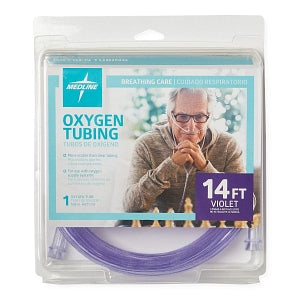 Medline Violet Oxygen Tubing with Standard Connector - Violet Crush-Resistant Oxygen Tubing, 14', Universal Connector, In Retail Packaging - HCS4524VR