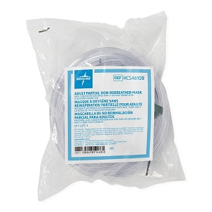 Medline Disposable Oxygen Masks with Standard Connector - High-Concentration Adult Mask with Reservoir Bag, 7' Tubing and Standard Connectors - HCS4610B