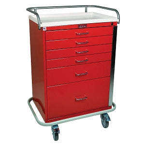 Harloff Mfg Co Carts with Emergency Accessories Package - 6-Drawer Steel Emergency Cart with Four 3", One 6" and One 12" Drawer Configuration, Breakaway Lock, Red Exterior - 6400