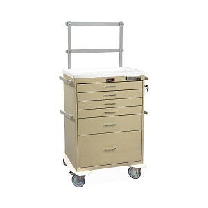 Harloff Anesthesia Carts - 6-Drawer Steel Anesthesia Cart with 4-3", 1-6", and 1-12" Drawers, Side and Back Rails, and Electronic Pushbutton Lock - MDL7451E