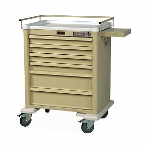 Harloff Aluminum Emergency Carts - 6-Drawer Aluminum Procedure Cart with 4-3.25" and 2-6.5" Drawers and Electronic Pushbutton Lock - MDLAL808E6