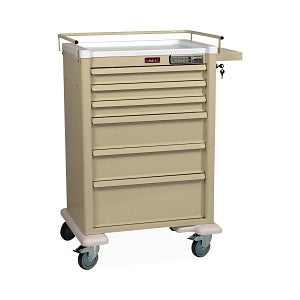 Harloff Aluminum Emergency Carts - 6-Drawer Aluminum Procedure Cart with 4-3.25", 1-6.5" and 1-9.75" Drawers and Electronic Pushbutton Lock - MDLAL810E6