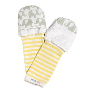 and Kid Mittens by Handsocks Handsocks No Scratch Ba - Handsocks Brand No-Scratch Baby and Kid Mittens, Yellow and White Sleeves with Gray Elephants, Size M - 1003M