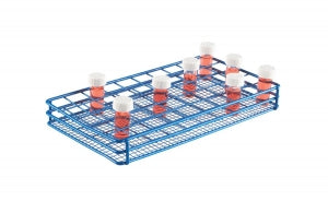 Heathrow Scientific LLC Epoxy Coated Wire Test Tube Racks - HDPE-Coated Wire Tube Rack, 25mm Well Dia., 50-Well, 5 x 10 Array, Blue - HS120086