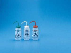 Heathrow Scientific Wash Bottles - Wide-Mouth Safety-Labeled Wash Bottle, Self-Venting, 500mL, Ethanol, Clear / White - HS120253