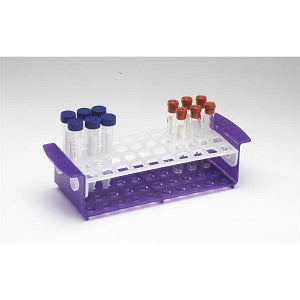 Heathrow Scientific Customizable Test Tube Racks - 10-17 mm Tube Rack, Rotating Shelves, 40-Place, Purple / Natural - HS120498