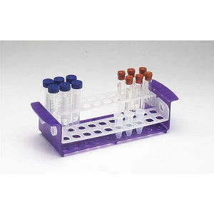 Heathrow Scientific Customizable Test Tube Racks - 10-17 mm Tube Rack, Rotating Shelves, 40-Place, Purple / Natural - HS120498