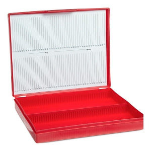 Heathrow Scientific Standard Microscope Slide Boxes - Standard Microscope Slide Box, 100-Place, Red - HS15991B