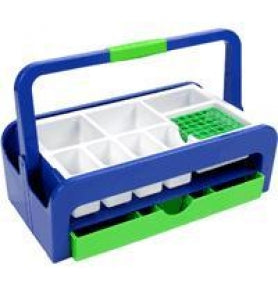 Heathrow Scientific Droplet Phlebotomy Collection Tray - Droplet Blood Collection Tray with 2 Inserts and 36-Place 13mm Test Tube Rack, Blue / Green - HS2200A