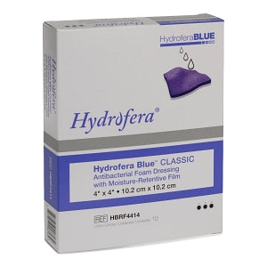 Hydrofera Hydrofera Blue Classic Foam Dressings - Hydrofera Blue Classic Foam Dressing with Moisture-Retentive Film, 4" x 4" - HBRF4414