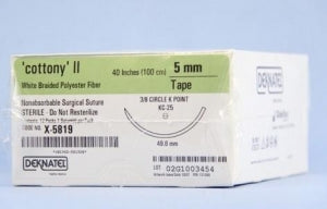 Teleflex Medical Cottony II White Braided Polyester Fiber - Cottony II White Braided Polyester Fiber Suture with 49.6 mm 3/8 Circle K-Point KC-25 Needle, 40" Long, 5 mm - X-5819