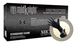 Ansell Microflex MidKnight MK-296 Black Nitrile Gloves - GLOVE, POWDER FREE, BLK NITRILE, EXAM, L - MK-296-L