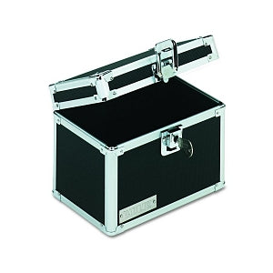 Ideastream Vaultz Black Locking Index Card File - Vaultz Locking Index Card File with Flip Top, Black, Holds 450 4" x 6" Cards - VZ01171