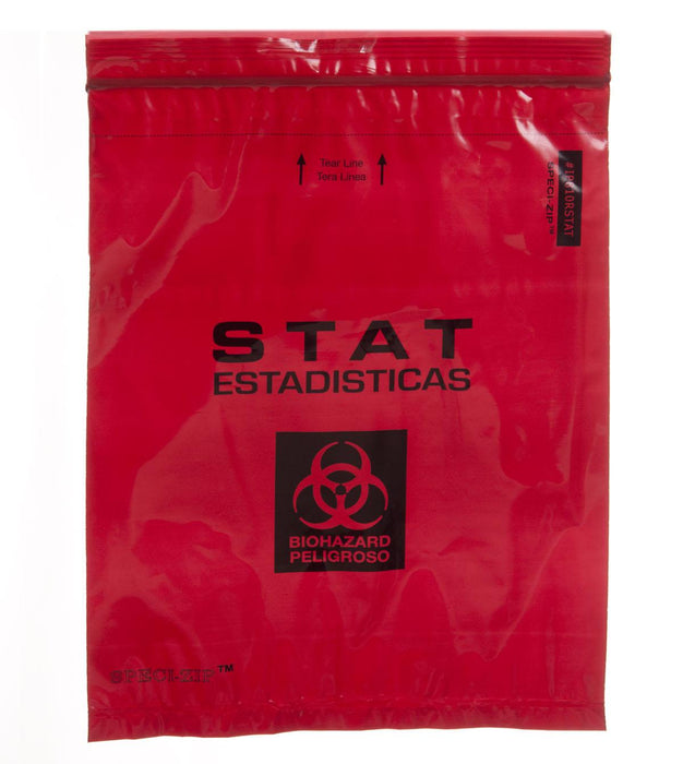 Red Reclosable Bags w/STAT and Biohazard Warning by Inteplast