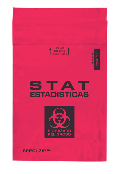 Red Reclosable Bags w/STAT and Biohazard Warning by Inteplast