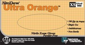 Innovative Healthcare Nitriderm Ultra Orange PF Exam Gloves - Nonsterile Nitrile Exam Gloves, Size XS - 199050