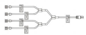 BD IV Extension Sets - Quadfuse 8" Small-Bore IV Extension Set with 0.7 mL Priming Volume, 4 Slide Clamps, 4 Female Luers and Spin Male Luer Lock - 10015817