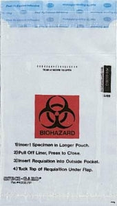 Inteplast Group Clear 3 Wall Double Pocket Biohazard Bag - Speci-Gard Specimen Transport Bag with Document Pouch, Bio Symbol, Adhesive Closure, 6" x 10" - UF95-600BIO