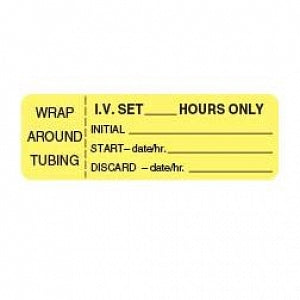 Centurion Centurion Nursing IV Tubing Labels - Yellow Wraparound IV Set Hours Only Initials Label - IVL1104