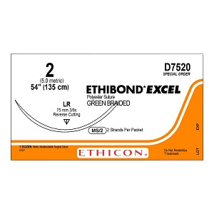 Ethicon Ethibond Excel Polyester Sutures - Ethibond Excel Polyester Suture, Green Braided, Size 2, 54", Reverse Cutting LR Needle - D7520