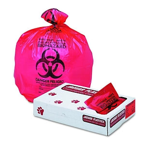 Unisan Biohazard Printed Liners - Biohazard Printed Liner, Red, 33" x 39", 1.3 Mil - IW3339R