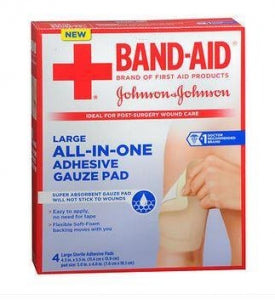 Johnson & Johnson All-In-One Adhesive Gauze Pads - All-In-One Adhesive Gauze Pad, Size L, 4 Count - 381371166282