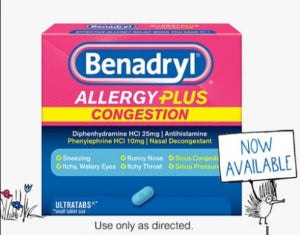 Johnson & Johnson Benadryl Allergy Plus Congestion - Benadryl Allergy Plus Congestion Medicine, 24/Carton - 300450557261