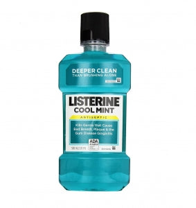 Johnson and Johnson Listerine Mouthwashes with Alcohol - Listerine Cool Mint Flavor Antiseptic Mouthwash, 500 mL - 93752