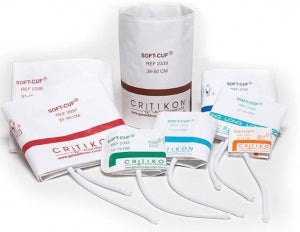 GE Critikon Blood Pressure Cuffs - Critikon Soft-Cuf, 2-Tube, Mated Submin Connector, Adult Long, Navy and White, 23 to 33 cm - 2454