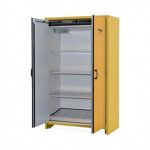 Justrite Flammable Materials Cabinets - Yellow Flammable Material Cabinet with Steel Doors, Hybrid Close, 45 gal. Capacity, 45.83"W x 24.41"D x 76.65"H - 22603