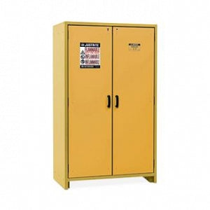 Justrite Flammable Materials Cabinets - Yellow Flammable Material Cabinet with Steel Doors, Hybrid Close, 45 gal. Capacity, 45.83"W x 24.41"D x 76.65"H - 22603